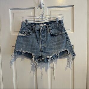 Re/Done Light Blue Distressed Jean Shorts
